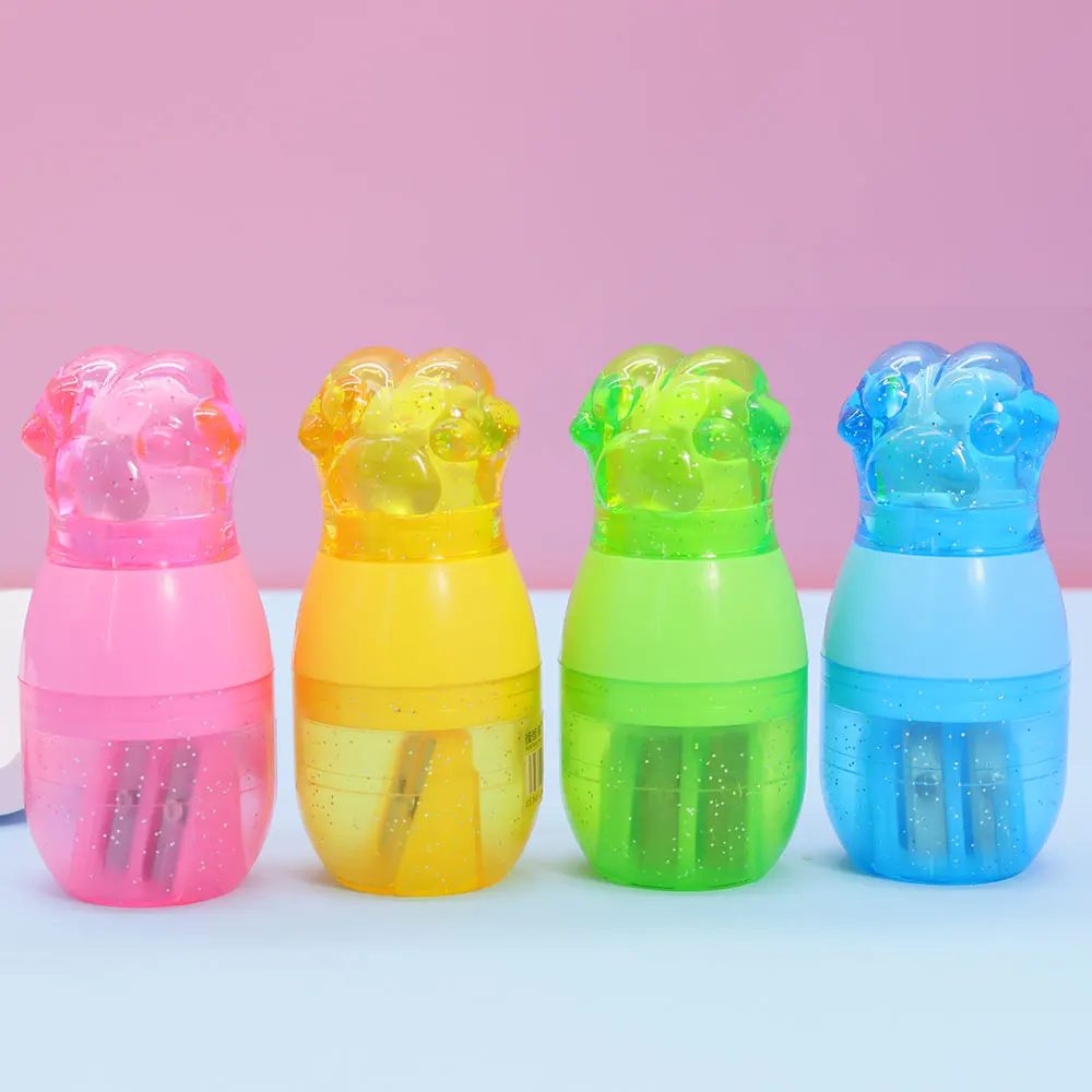 new fun cute cat claw colored eraser double hole plastic pencil sharpener for kids factory wholesale student stationery supplies