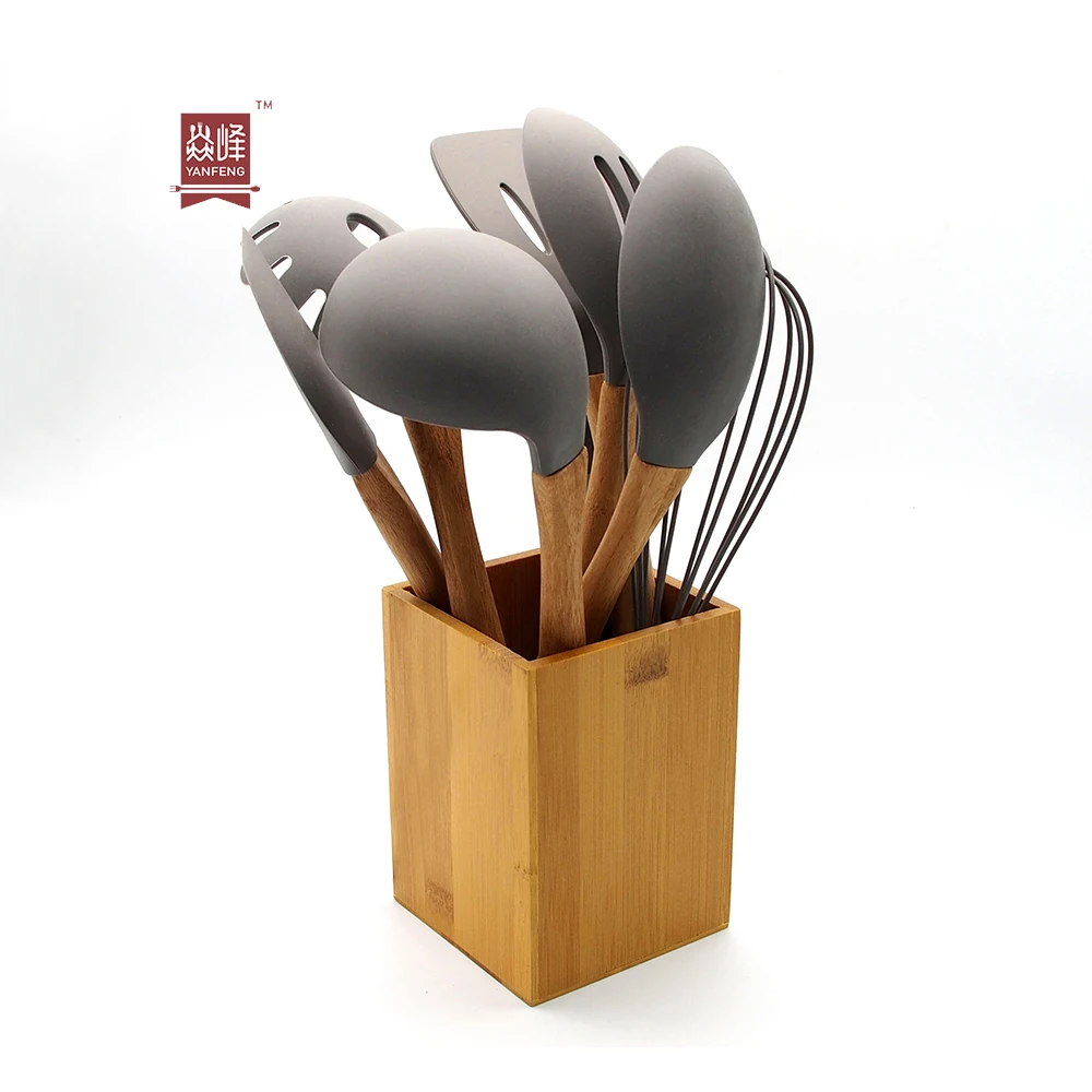 YF Eco-friendly bamboo utensil holder tableware organizer square bamboo storage holder