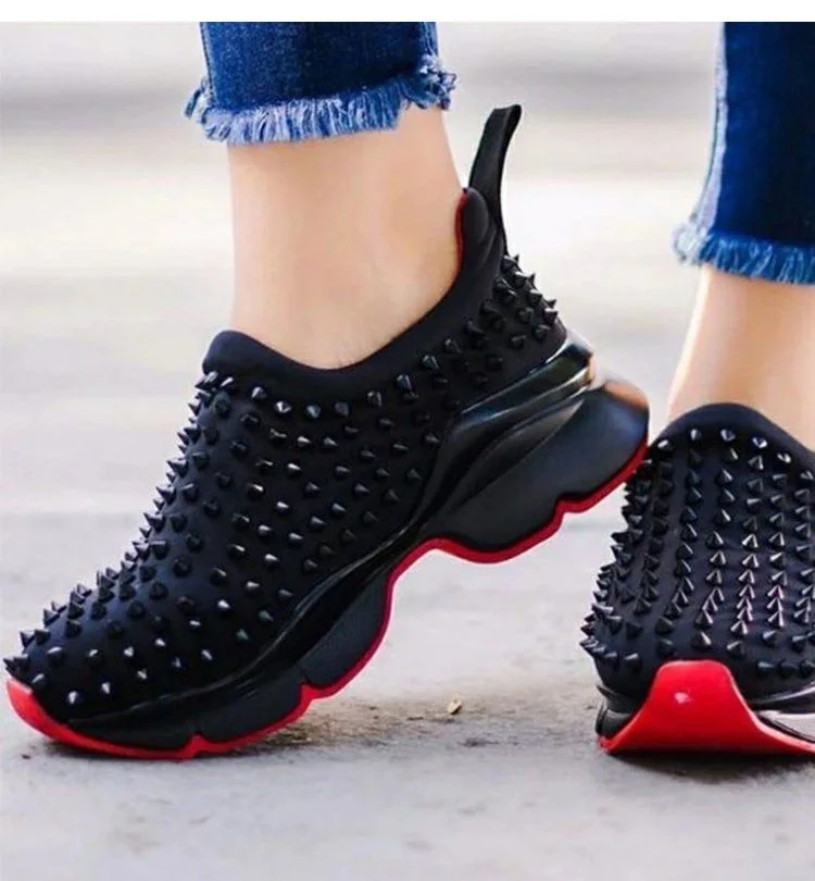 TX 2021 fashion brand black spike casual breathable soft sports shoes for women thick-soled non-slip running red bottom sneakers