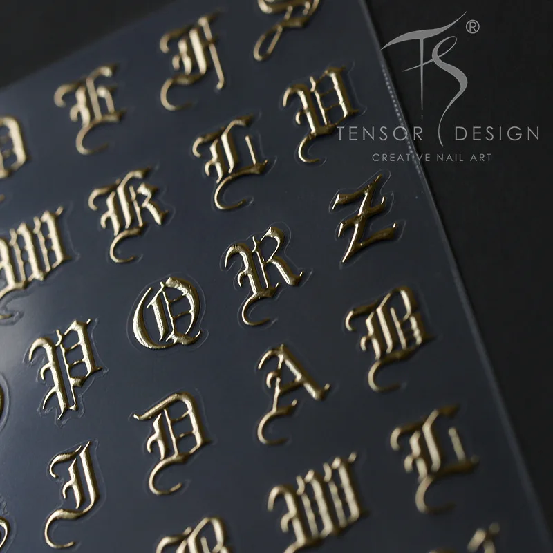 3D Laser Nail Stickers New Embossed Gold Foil Nail Decals Gothic Letter Rose Gold Nail Art Stickers