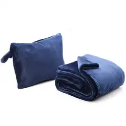 Factory wholesale 100% polyester flannel fleece 2 in 1 pillow blanket foldable travel blanket pillow