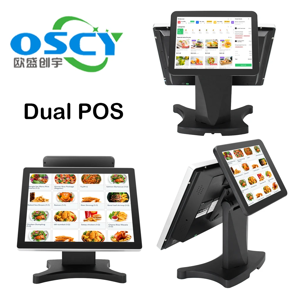 15 Inch Dual Touch Screen Machine Windows Restaurant Point of Sales Systems POS Electronic Smart Cash Register