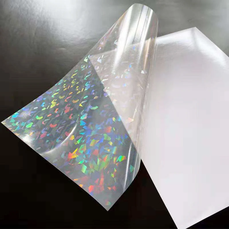 Custom Design Clear Self Adhesive PET Transparent Holographic Rainbow Film For Lamination 3d Glossy Laminating Film