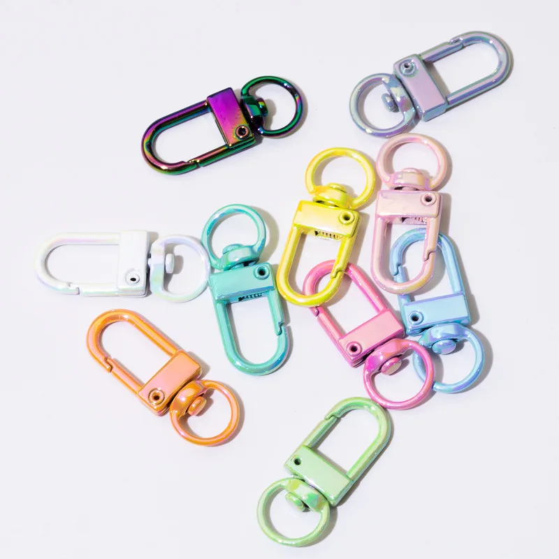 Colorful UV Coated Spring Snap Hooks with Keychain Rings Metal Lobster Claw Clasps DIY Alloy Connector Accessories for Bags Keys