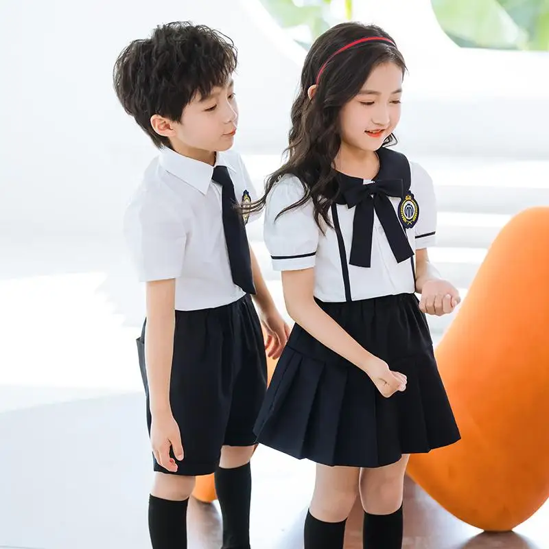 chinese style custom logo primary school uniform designs dress with polo shirt school uniform