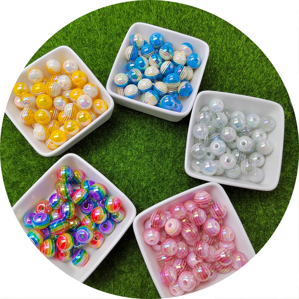 New Cute Round AB Shiny Resin Beads Stripe Spacer Beads For Jewelry Making Children Handcraft Department DIY Accessories