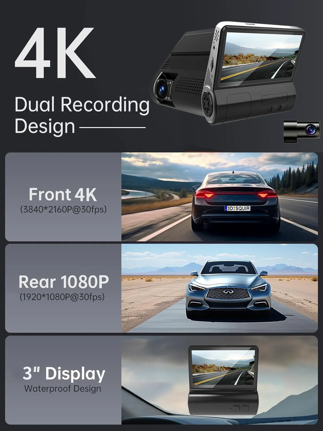 night vision 360 degree lens wifi recorder dual dvr dashboard front and rear dashcam 4k camera dash cam car black box for car