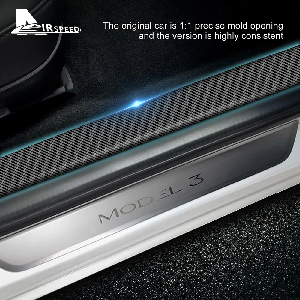 Carbon fiber sill strip for Tesla Model 3, door sill accessories, protective stickers, decoration, car styling, 2017-2022