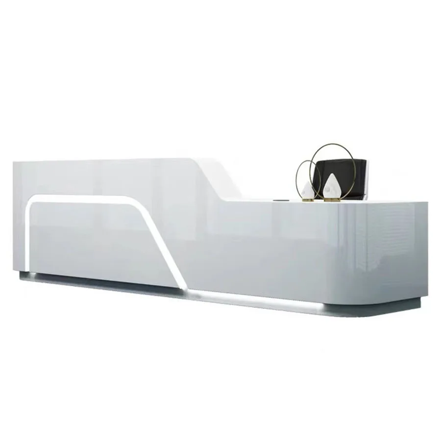 High gloss white painting mall center office building hair beauty spa counter table reception desk