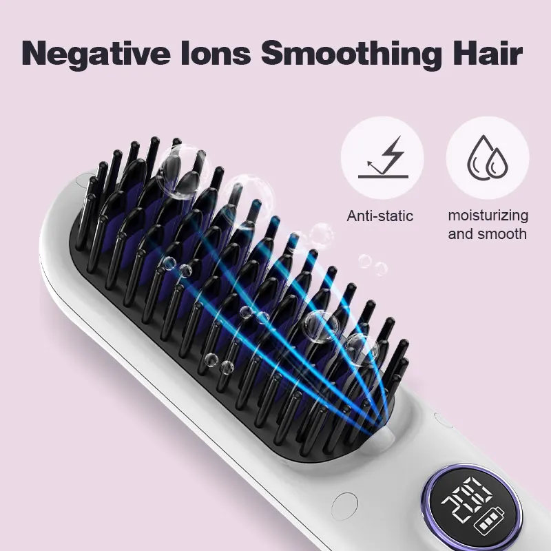 Travel-Friendly Portable Wireless Electric Hair Brush Straightener Comb