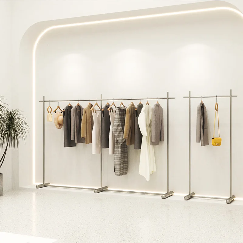 Kainice Customized Boutique Clothing Store Pipeline Single Rail Clothing Rack Clothes Hanger Metal Garment Rack For Clothes Shop