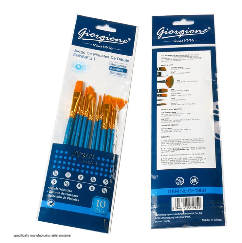 10pcs oil painting gouache watercolor acrylic hook thread nylon hair long rod brush set