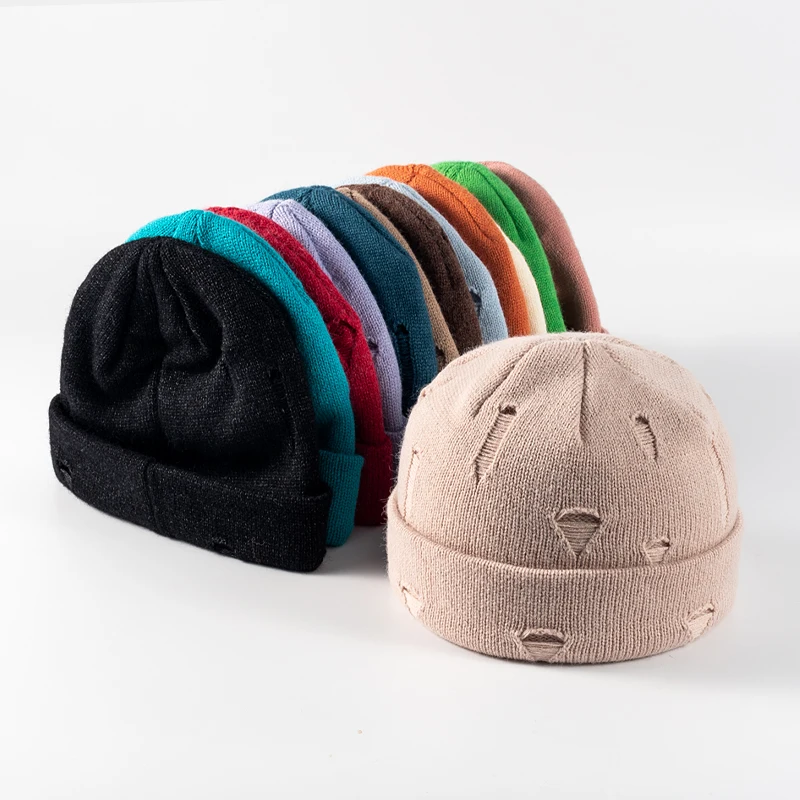 Autumn and winter short Europe and the United States fashion hip hop hat rolled edge worn melon skin hip hop hat