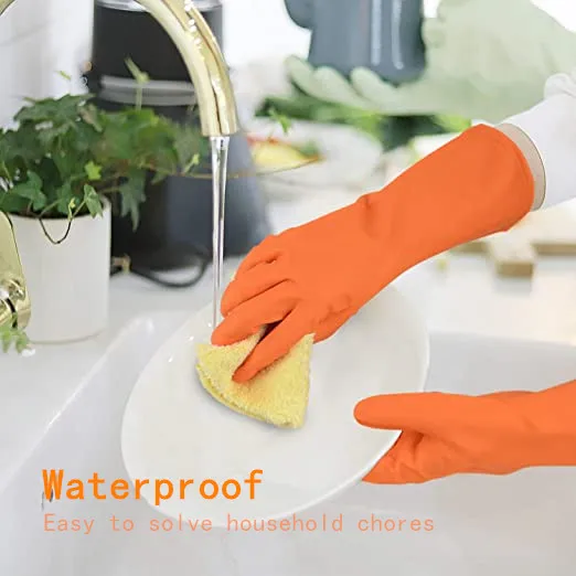 
Orange Pure Latex Dish Washing Household Rubber Gloves 