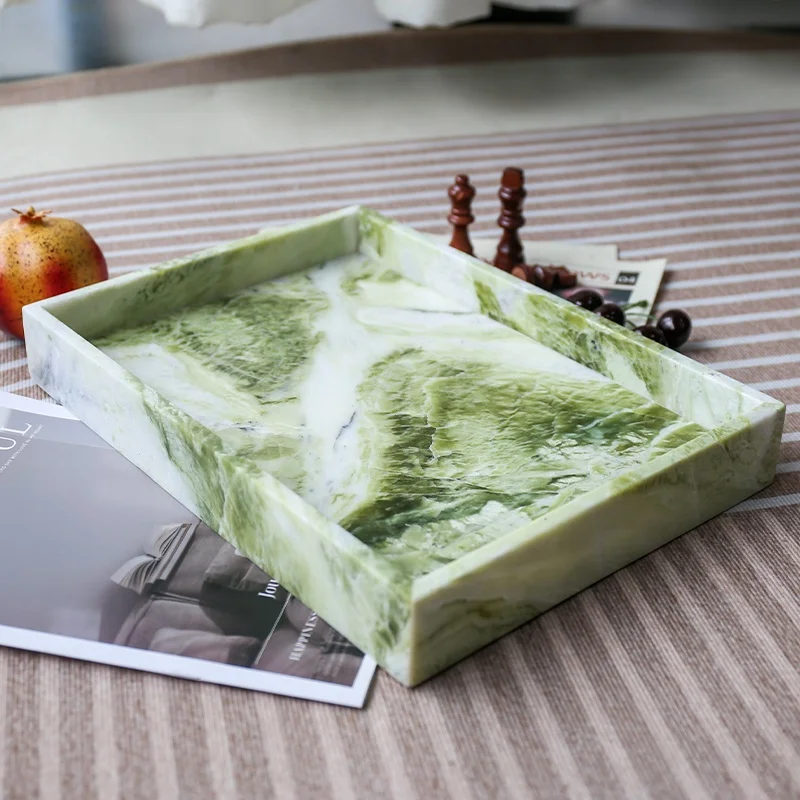 Luxury Marble Vanity Tray Custom Size Emerald Green Rectangular Long Marble Trays Marbl Tray For Bathroom Jewelry Display Fruit