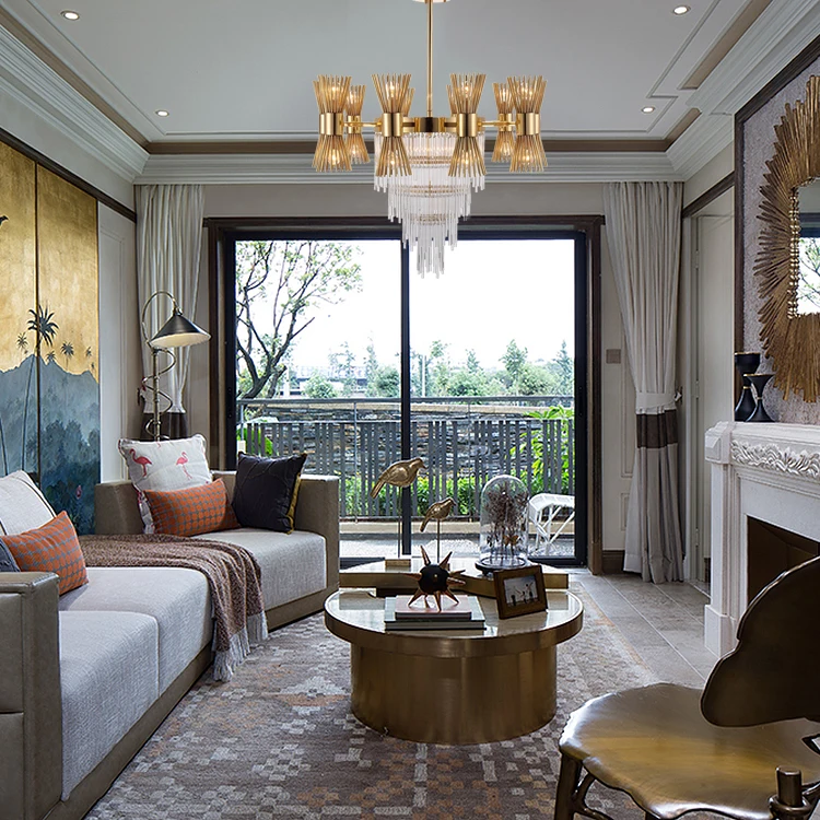 Indoor Luxury 4 Layers Glass Lighting Modern Villa Decoration Crystal Chandeliers Pendant Lights