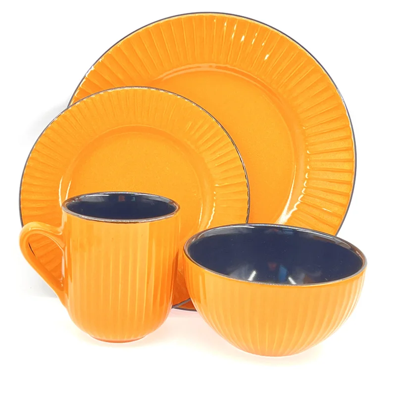 European style reactive glazed ceramic tableware reactive glaze stoneware dinnerware set 16pcs