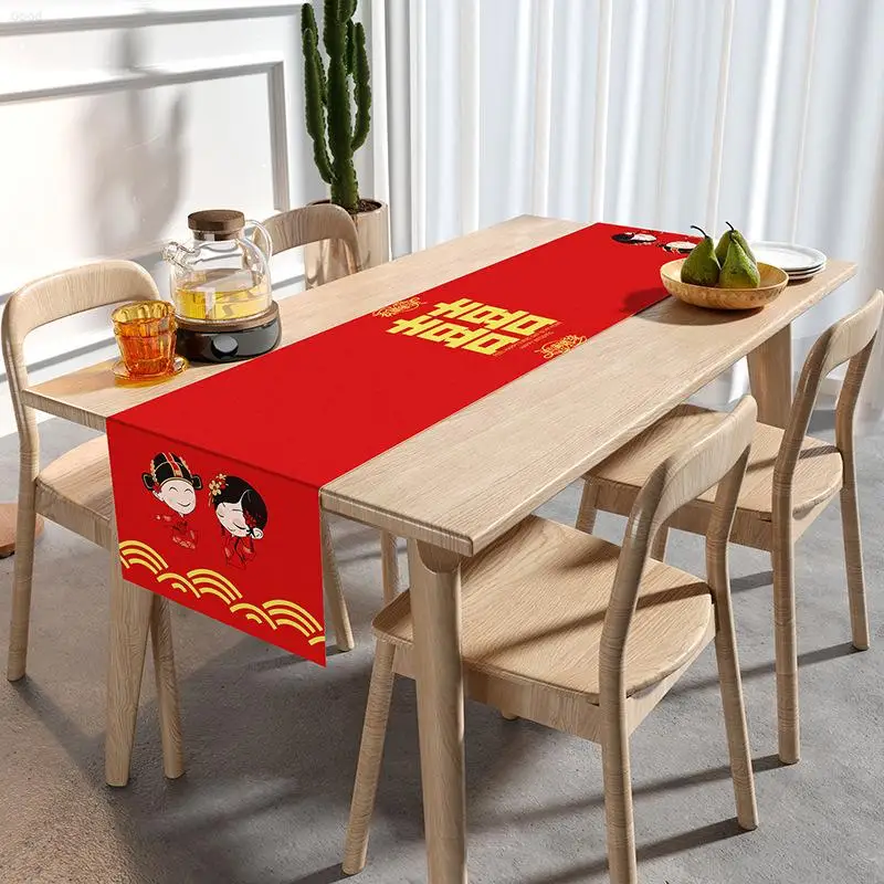 Flannel Runner Red Festive cloth Arrangement Wedding Banquet Decoration Side TV Cabinet Coffee Table Mat table cover