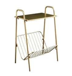 New Metal luxury modern gold sofa side coffee tea square metal side table with magazine rack