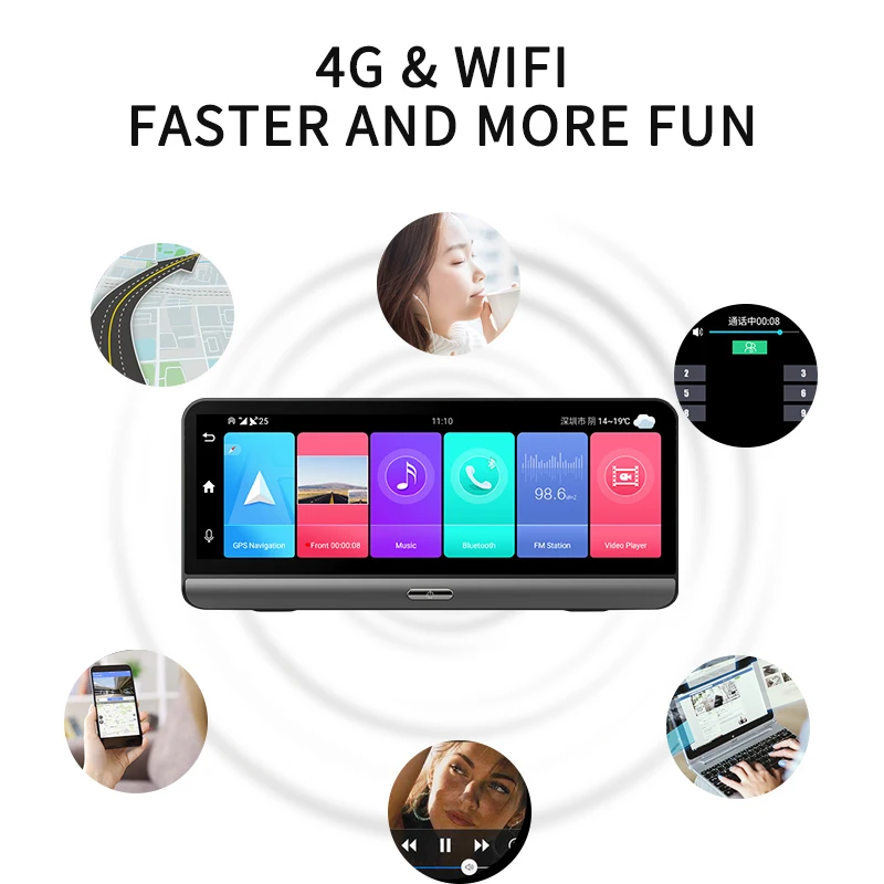 8 дюймов 4G LTE Android 1 RAM2GB ROM32GB умный двойной объектив Автомобильная приборная панель камера DVR видеорегистратор автомобильный черный