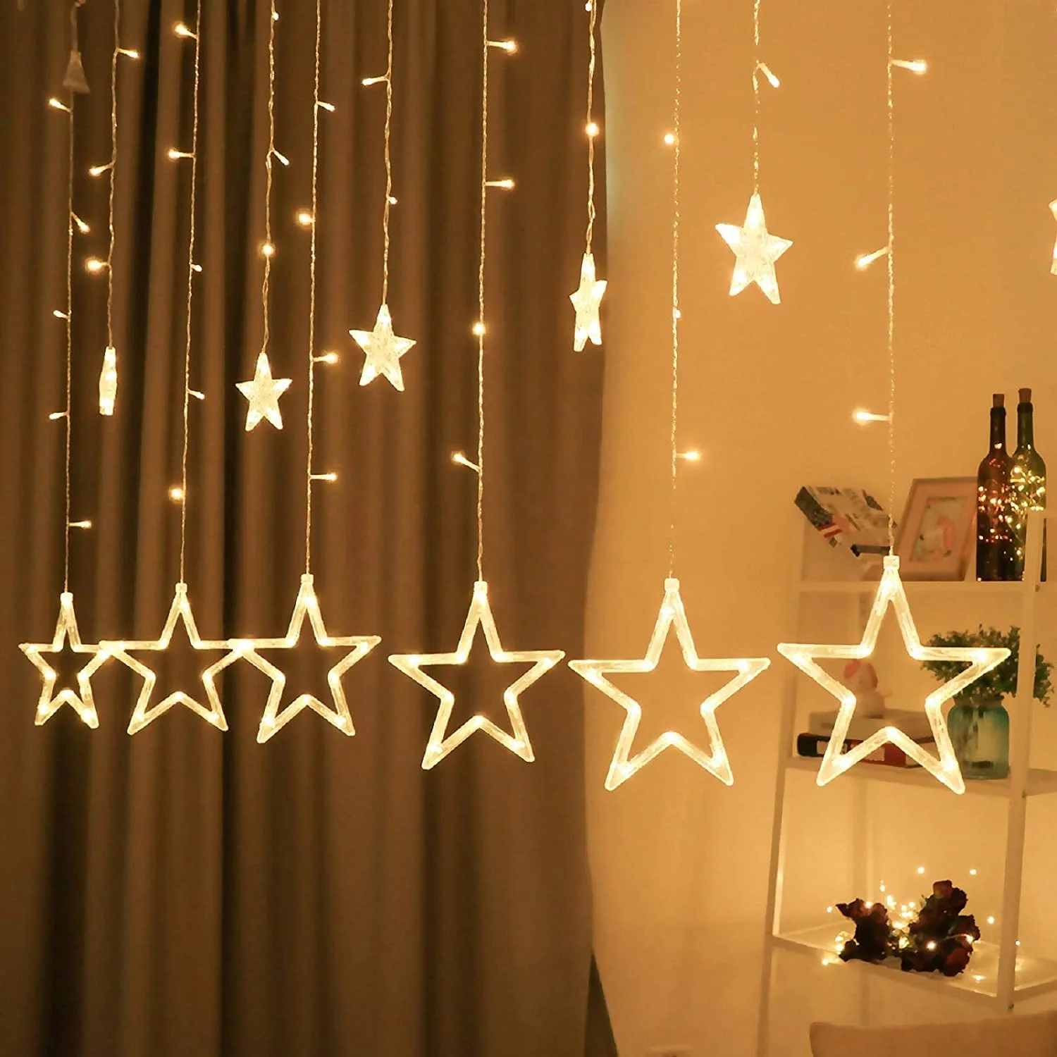Twinkle 12 Star LED Star Curtain String Lights Window Curtain fairy lights For Room Festival Christmas Decoration