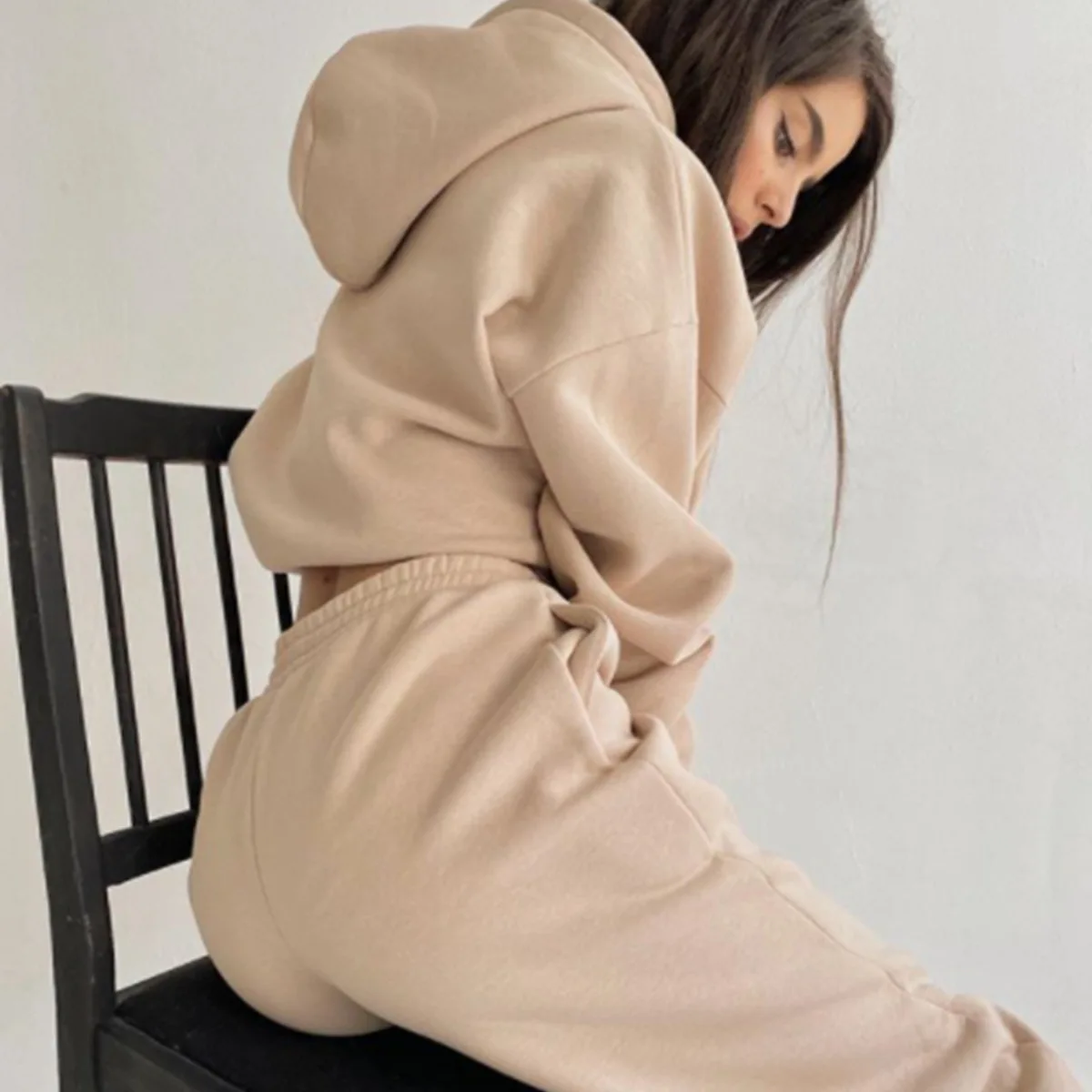 Women Putih Sweatshirt Pant Hoodie Fabric Sweatpants And Hoodie Set 2 Piece Set Hoodie