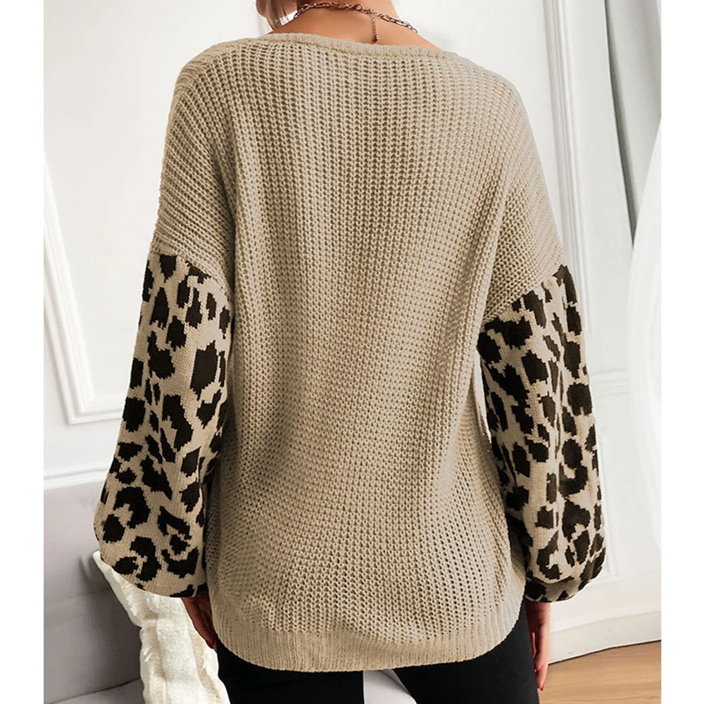 Women Designer Drop Shoulder Youth Long Sleeve Printing Animal Leopard Print knit Sweater