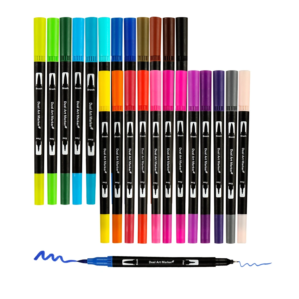 Dual tip water soluble watercolor brush marker pen  twin tips multi color highlighter