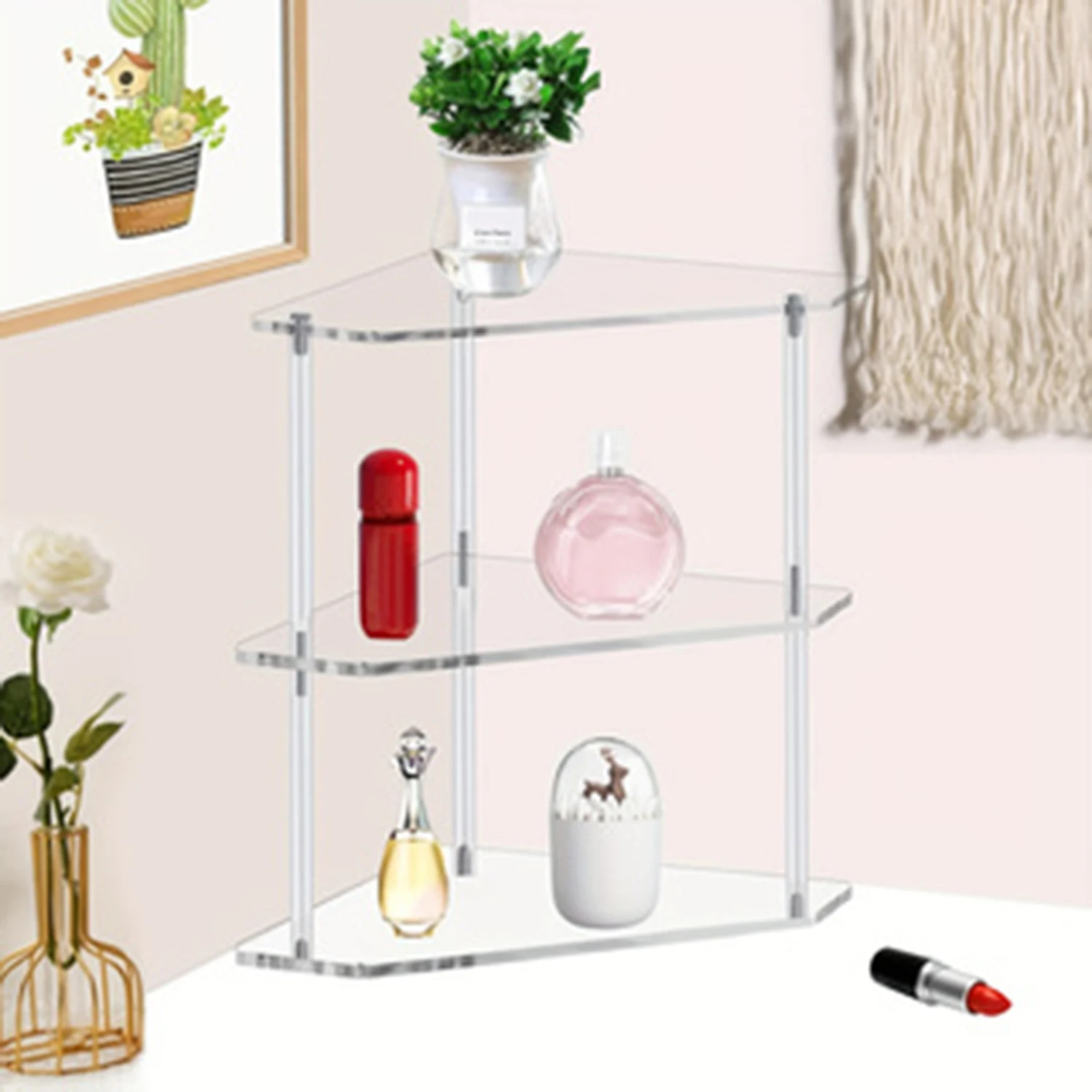 Corner Bathroom Organizer Counter Shelf Acrylic Bathroom Table Organizer Stackable Shelves Clear Shower Corner Vanity Shelf