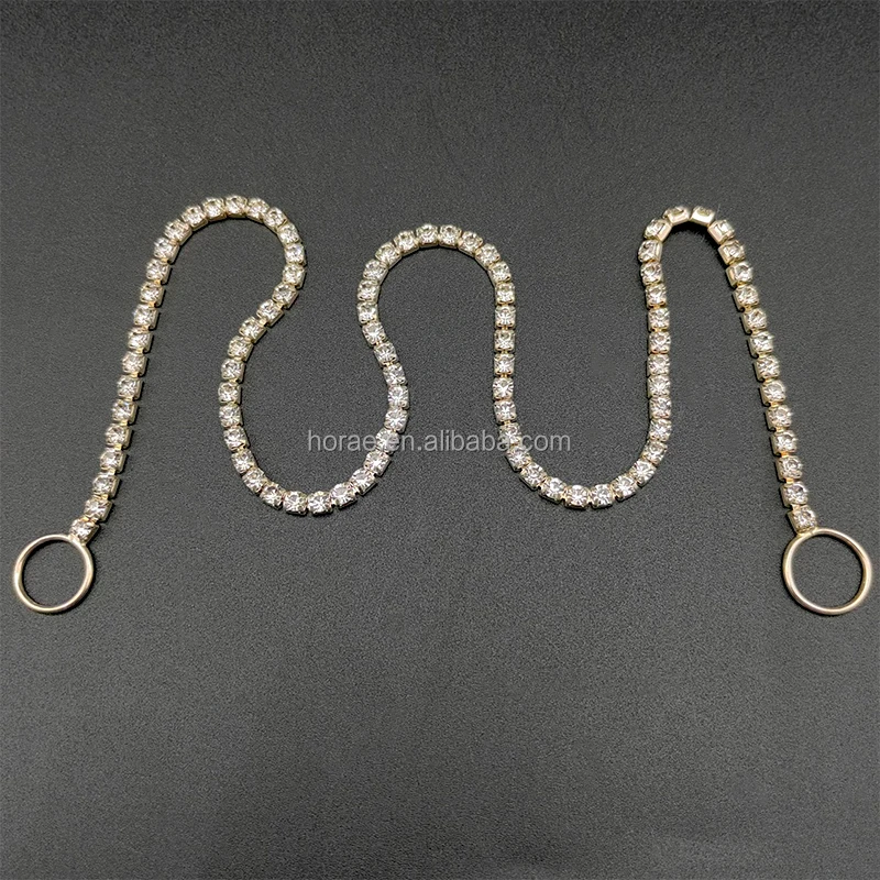 F163 Manufacturer Custom Rhinestones Bikini Connector Clothing Accessory Plating Silver Buckle Chain with Crystal