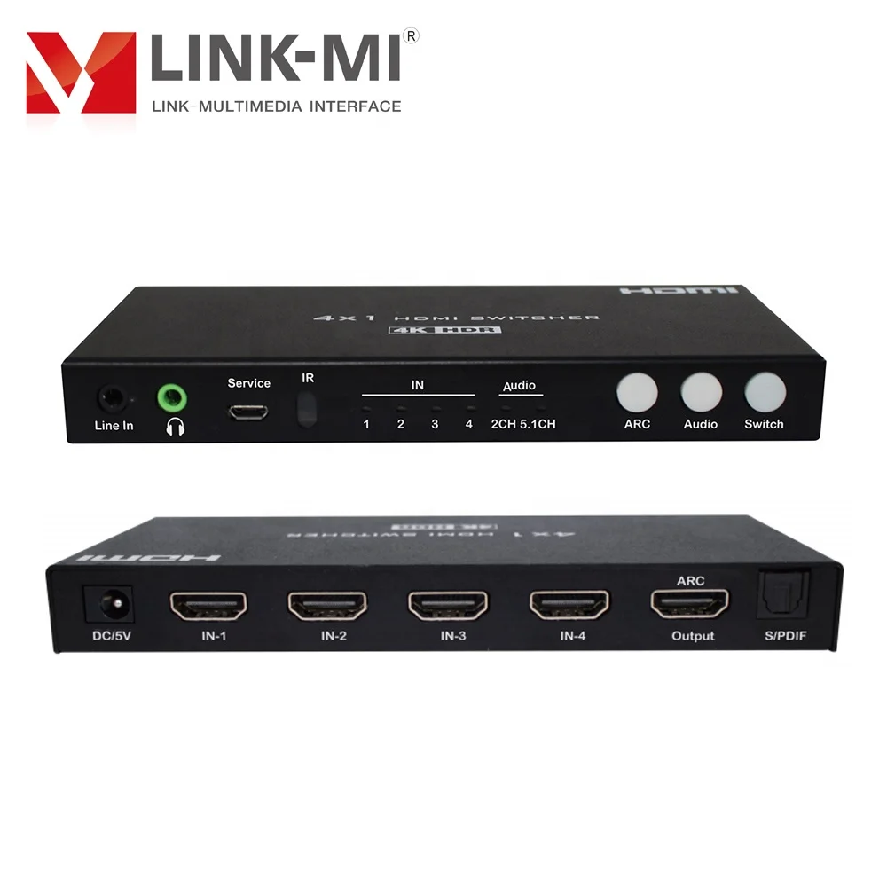 HDMI переключатель 4x1 с downscaler 4K @ 60 Гц YUV4:4:4 18 Гбит/с 3D HDCP1.4/2,2 совместимый HDR10 ARC CEC поддержка аналогового аудио извлечения