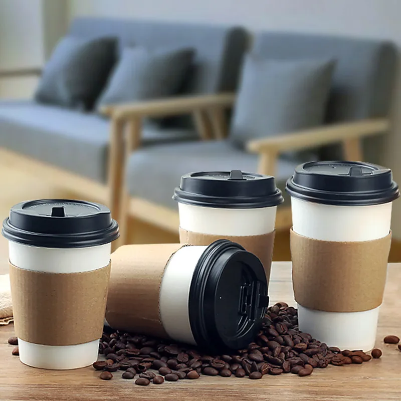 Одноразовые бумажные рукава для кофейных чашек с логотипом на заказ, 12/16/20 унций