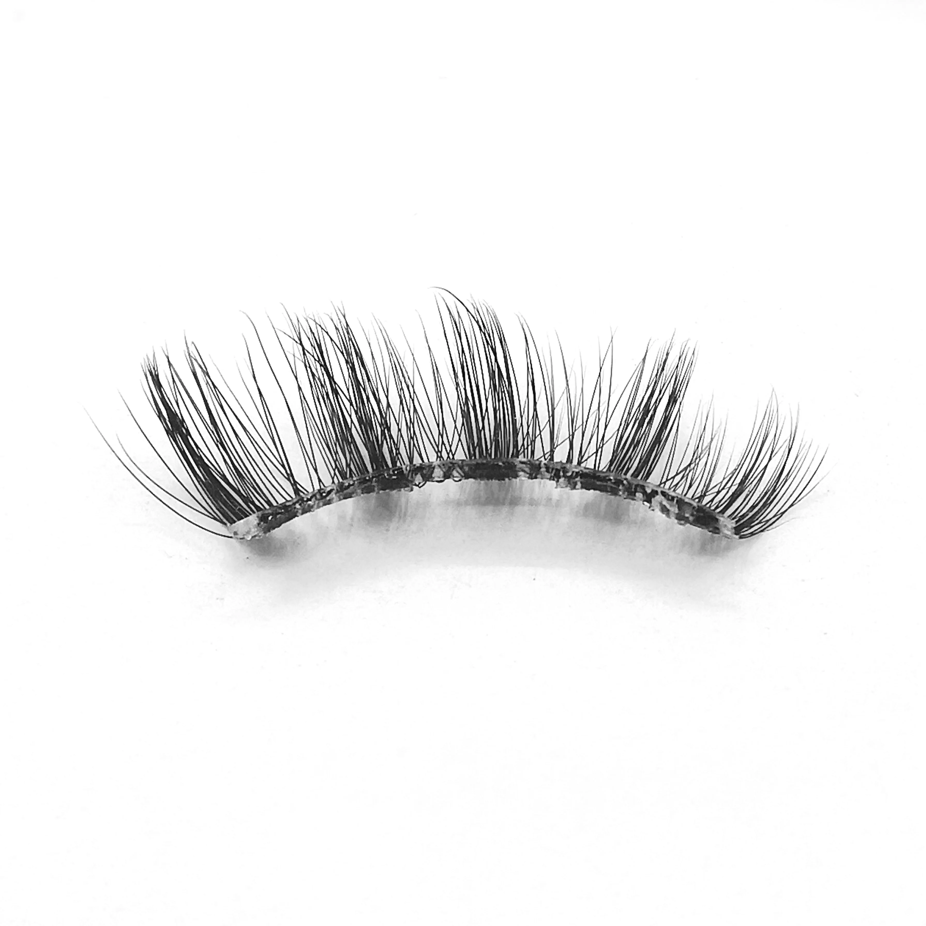 AJH17 half strip false lashes Cruelty Free Clear invisible Band faux Mink Synthetic 3d Natural Wholesale 9-12mm
