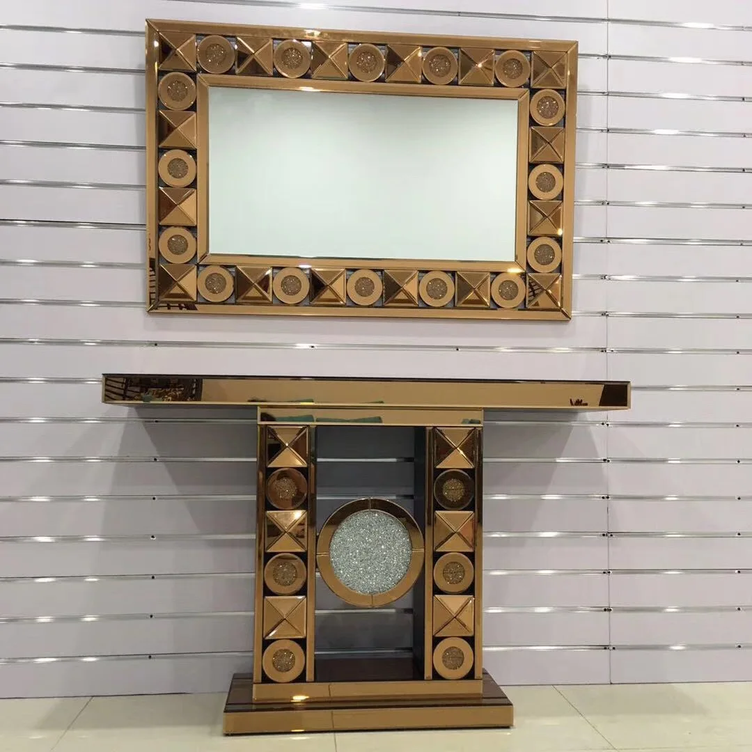 Modern Glass Entrance Living Room Decorative Cabinet Mirror Diamond Hallway Table Console Table