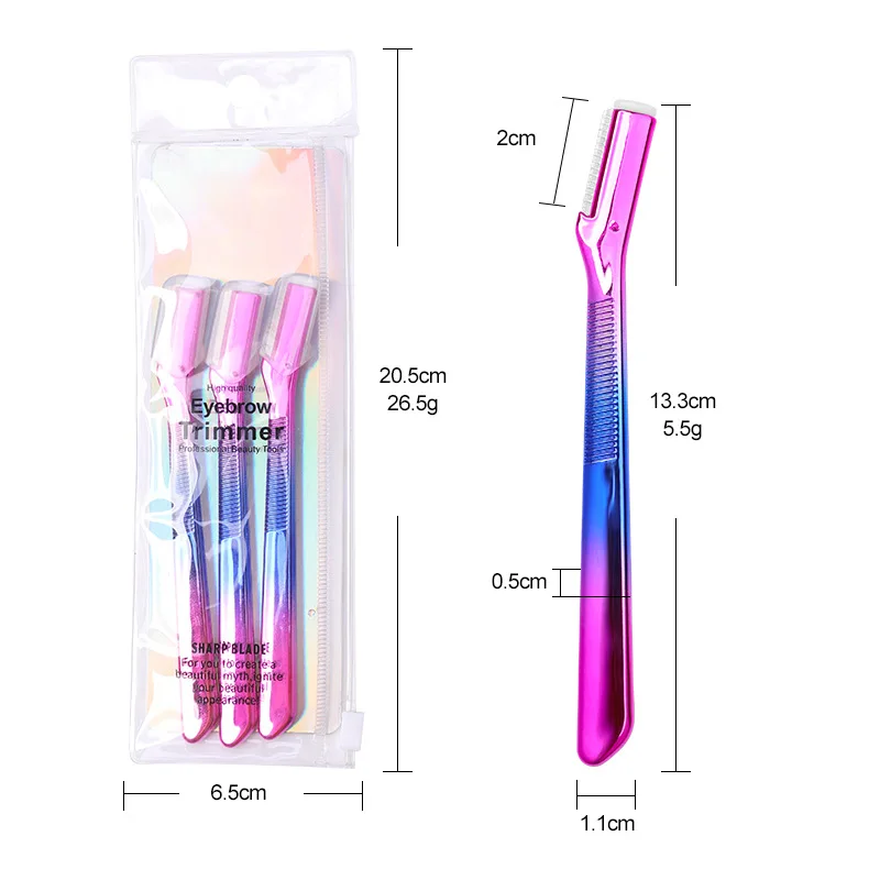 YRX K021 Wholesale Plastic Eyebrow Trimmer Stainless Steel Blade Eyebrow Scraper With Safety Net Lady Shaving Knife Beauty Tool