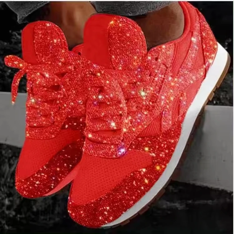 Summer Women Shining Sneakers New Casual Flat Ladies Vulcanized Shoes Breathable Lace Up Sneakers Outdoor Sport Shoes