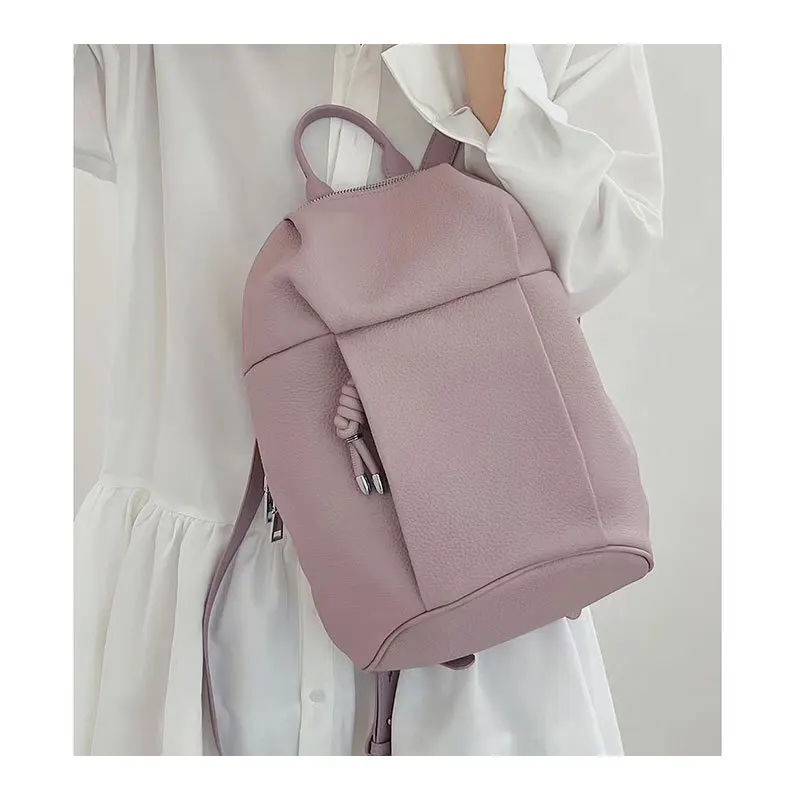 Factory OEM ODM Pebbles Pattern Full Grain Leather Cowhide Small Back Pack School Bag MIni Real Leather Backpack for Ladies