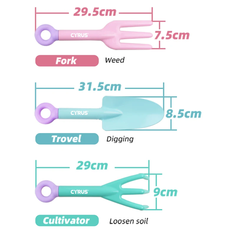 Direct Order Kids Garden Tool Set with Fork Trowel Cultivator for Safe Play