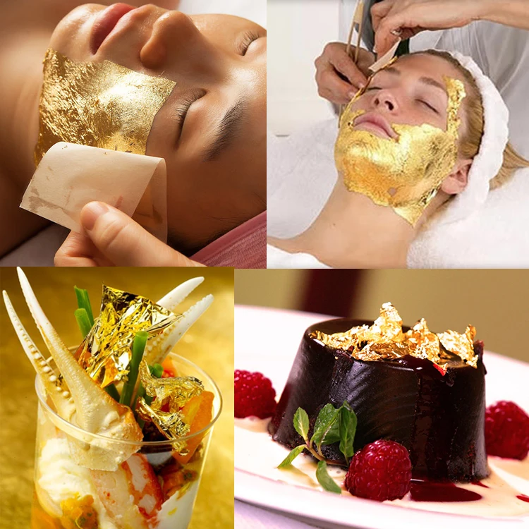 4.33*4.33cm 99.9% 24k Pure Gold Leaf Sheets Cake Coffee Wine Beef Decoration Skin Care Gold Mask Art Craft Edible Gold Leaf