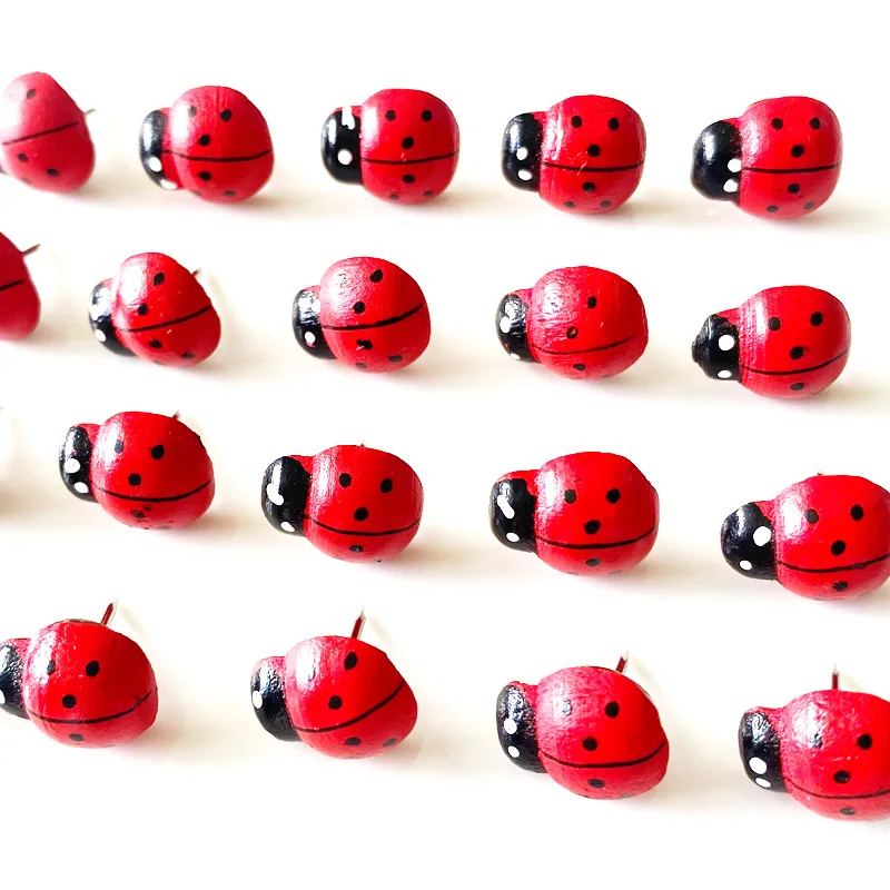 Customized Factory Wooden Ladybug Pushpins Creative Pushpin Cork Board Press Nails Cartoon Beetle Decorative Pushpin Wall Nails