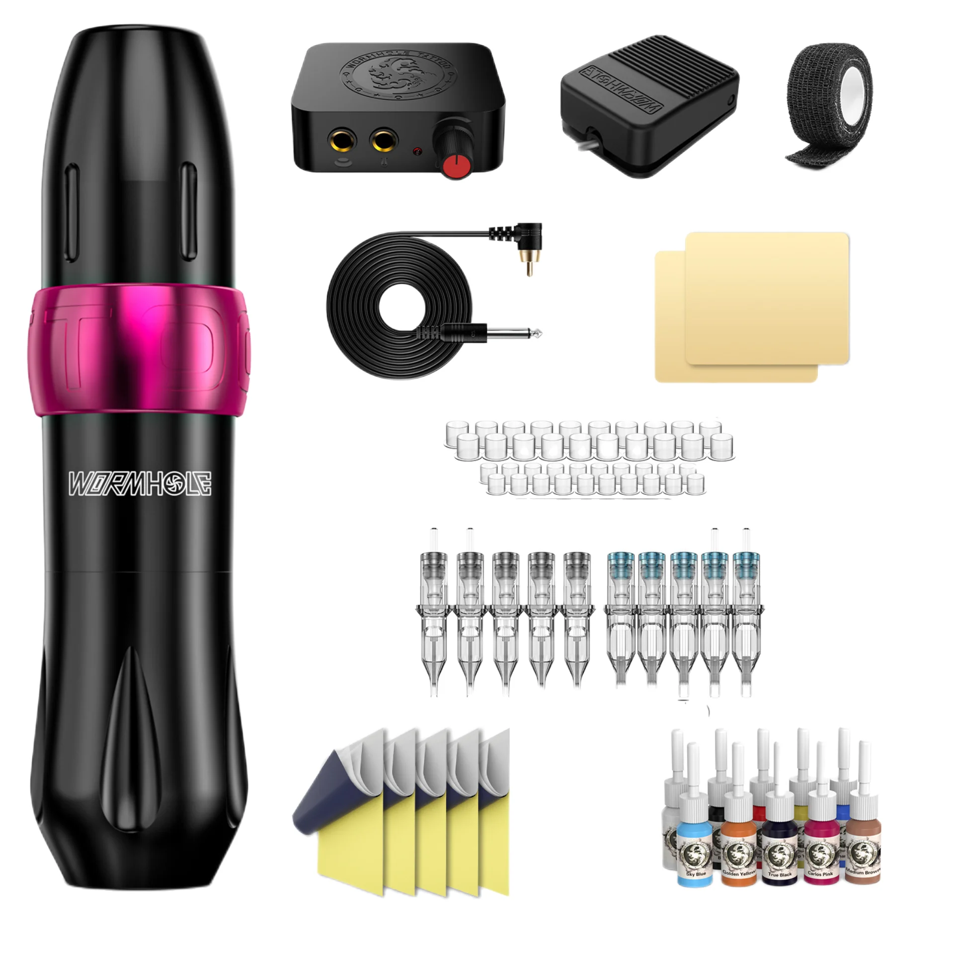 2024 Beginners Tattoo Machine Set Permanent Tattoo Artist Power Supply 10pcs Cartridge Needle Ink Complete Tattoo Pen Kit