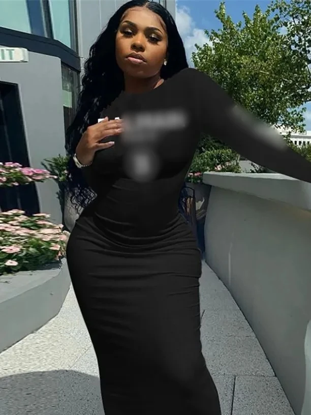 Wholesale designer clothing fall fashion black long sleeve dress winter casual midi dresses for women