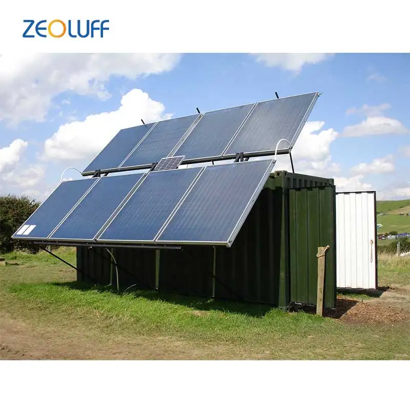 Professional factory freezer 40 panels 20 ft power cold room off grid diesel hybrid generator solar panel container