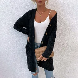 Однотонный длинный однобортный Кардиган с карманами, свитер для женщин, новый дизайн 2021