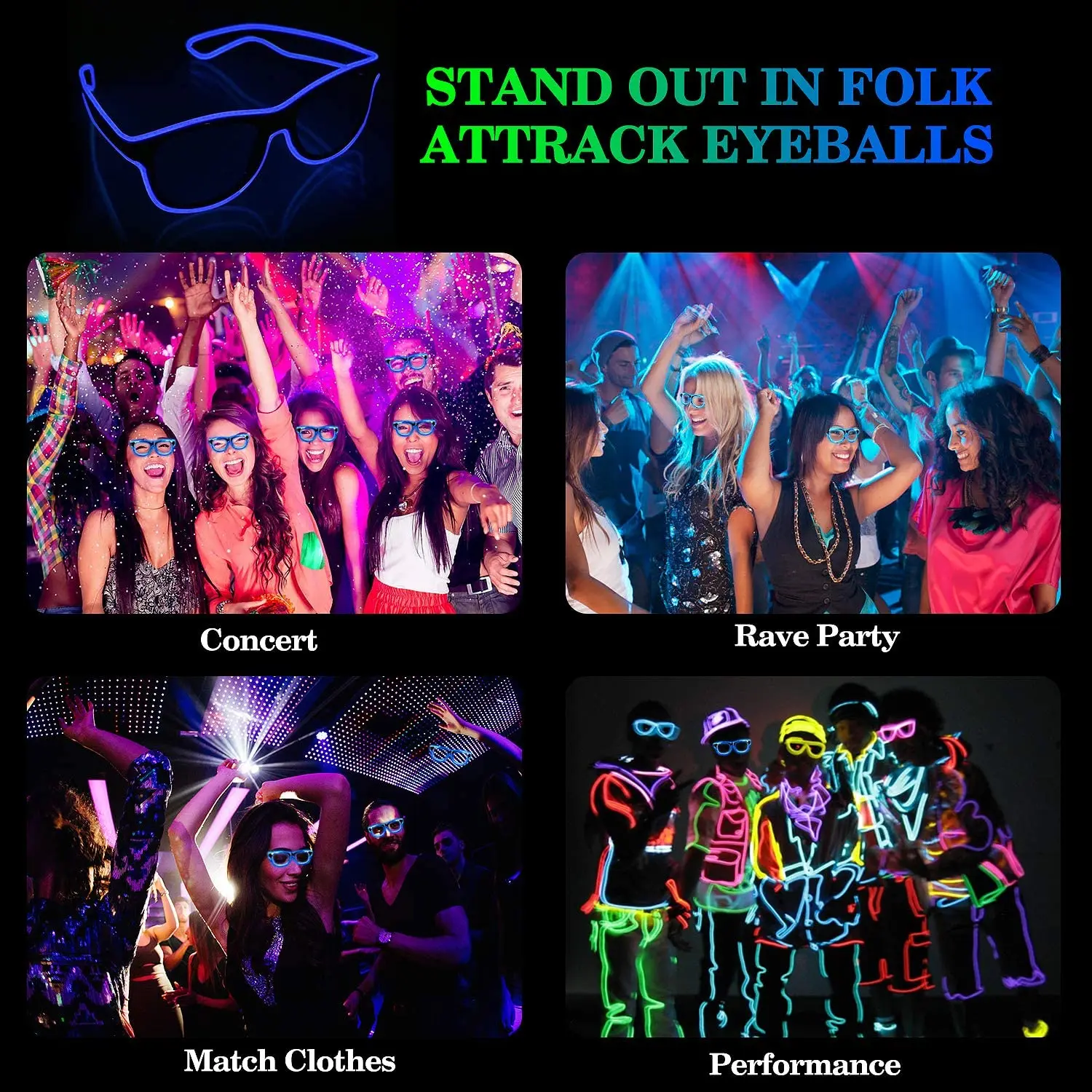 Promotional Items Party Supplies Light up EL Wire Neon Rave Glasses for Glow DJ Costumes, Halloween Party