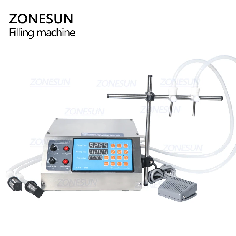 ZONESUN Gear Pump Bottle Water Filler Semi Automatic Liquid Vial Filling Machine for Juice Alcohol Beverage Drink Oil Perfume