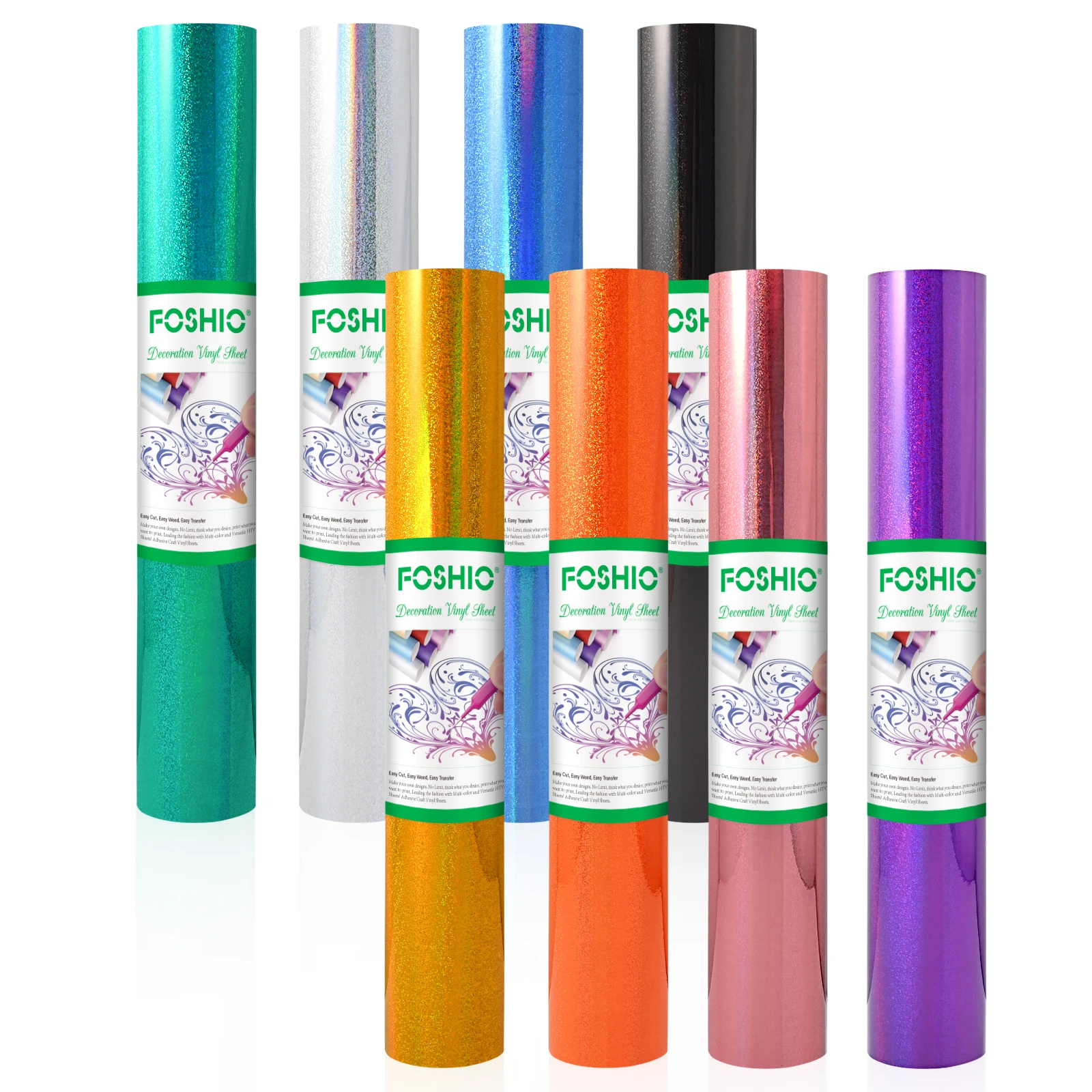 Foshio Self Adhesive Vinyl Waterproof Sparkle Holographic For Circuit Craft Vinyl