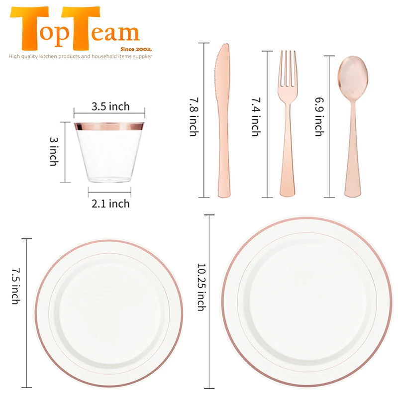 16 Person Camping Plastic Tableware Set Gold Dinner Set Dinnerware Party Gold Cutlery Set with Paper Napkin