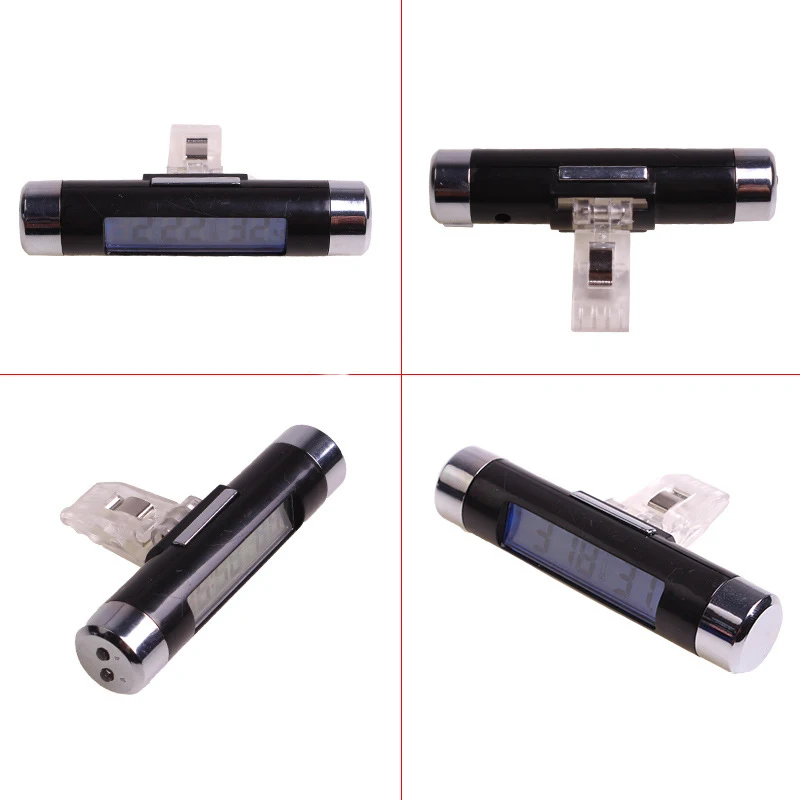 2 in 1 mini electronic LED digital car air vent outlet thermometer watch clock