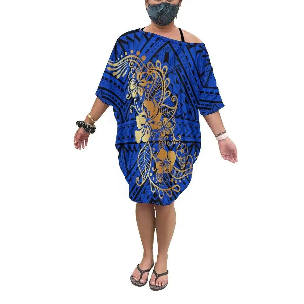 1 Custom Ladies one size poncho Dresses Polynesian Tribal Print Batwing Sleeve Loose Off Shoulder Womens free size tops